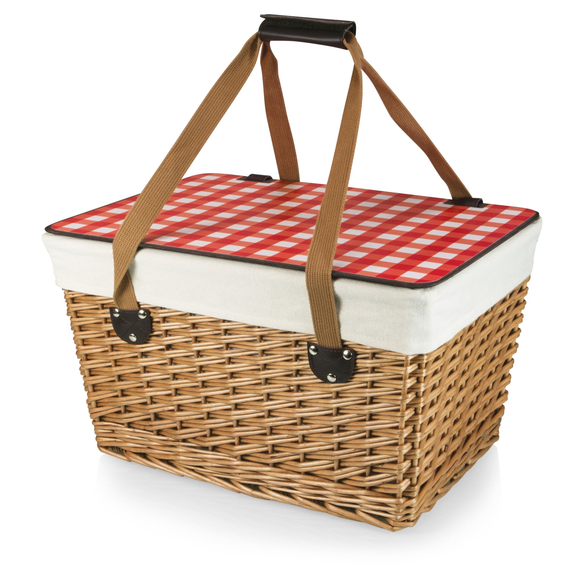 Beige Canvas with Red & White Gingham Pattern Lid