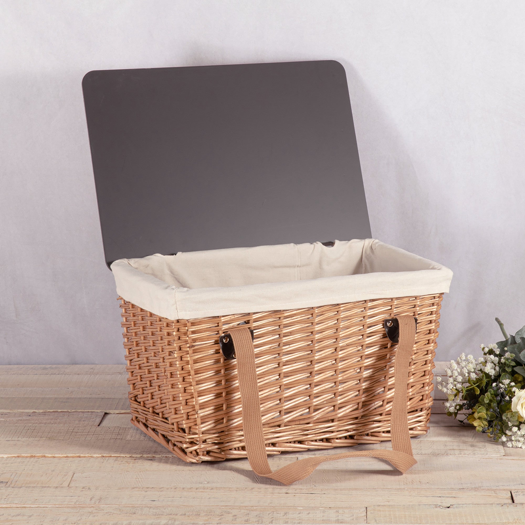 Beige Canvas with Red & White Gingham Pattern Lid