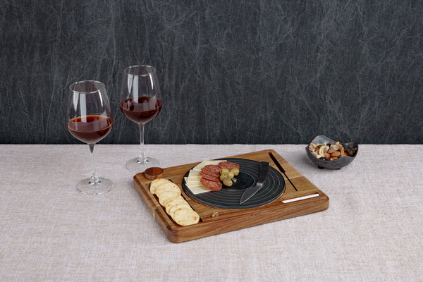 Turntable Acacia and Slate Cheese Board with Knife-Picnic Time Family of Brands