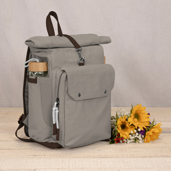 Carmel Roll Top Picnic Backpack Cooler with Utensil Set & Glass Water Bottles-Picnic Time Family of Brands