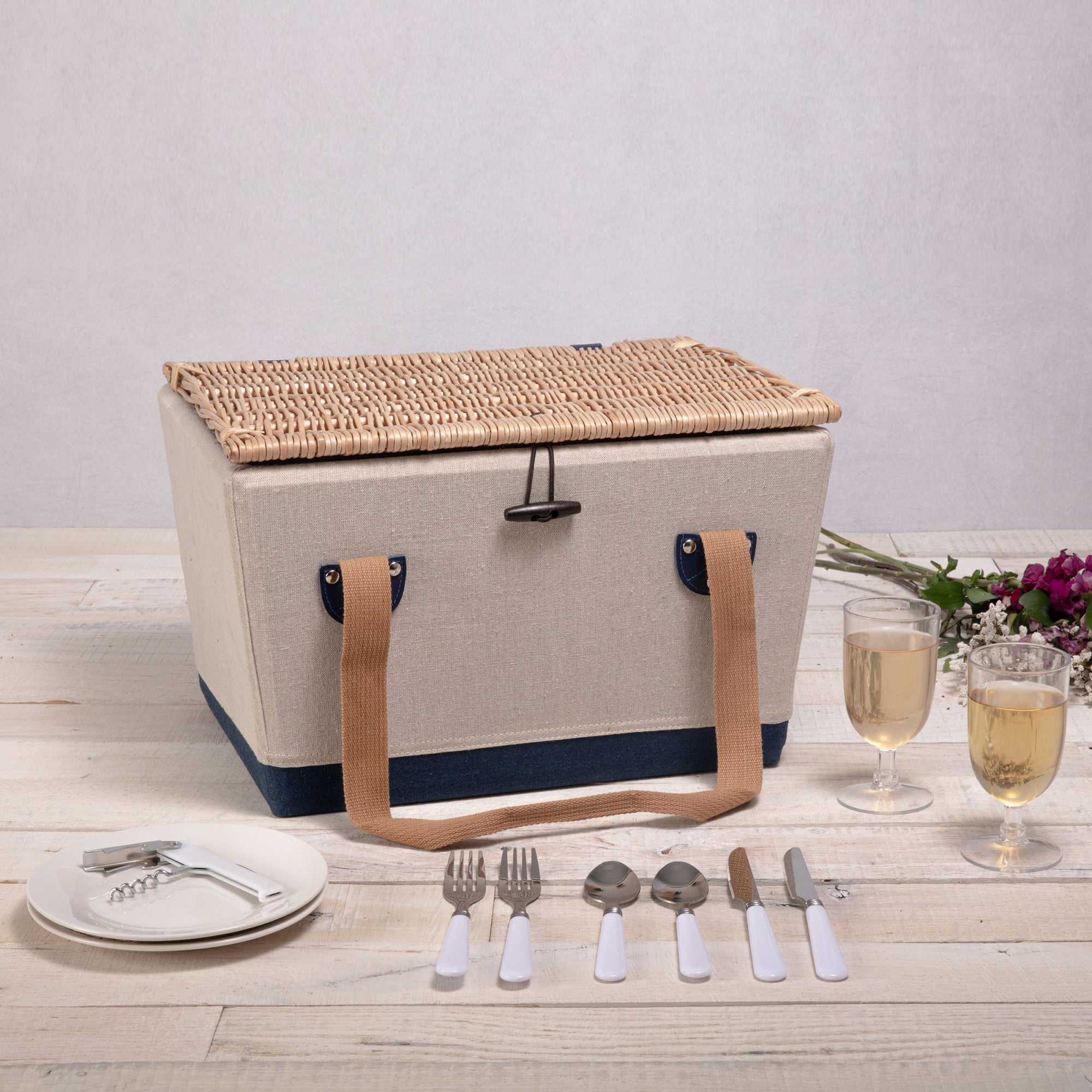 Beige Canvas with Navy Blue Accents