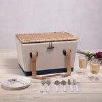 Beige Canvas with Navy Blue Accents