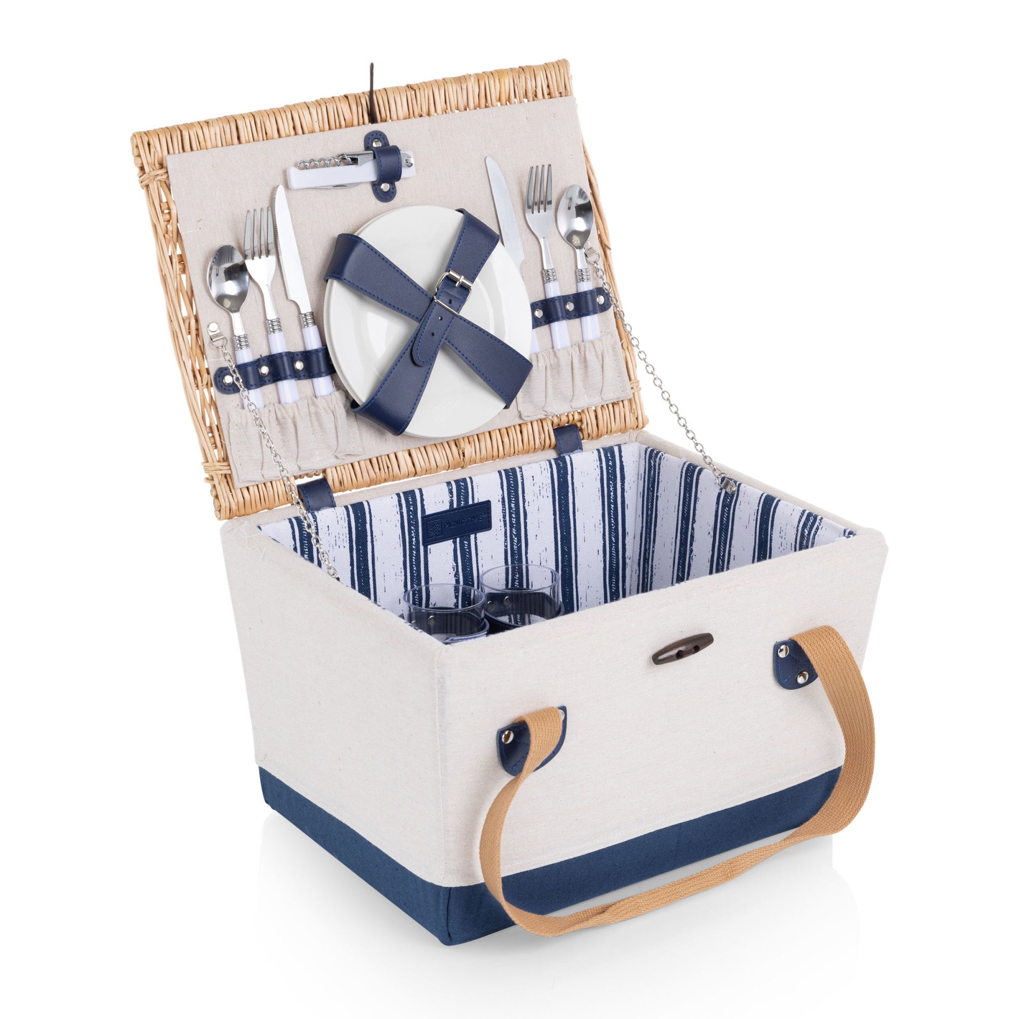 Beige Canvas with Navy Blue Accents